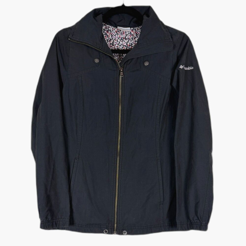 Columbia Womens Small Black Lightweight Hooded Jacket Full Zip Casual
